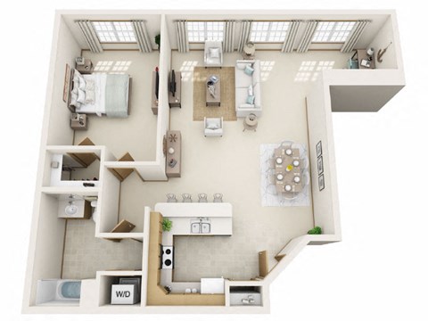 Floor plan for 1 bed, 1 bath, 1075 sqft